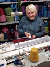 Liz at knitting machine